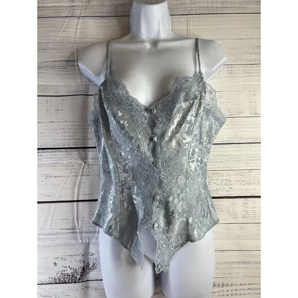 Victoria's Secret Gold Label Vintage Medium Blue Satin Button Lace Camisole Y2K - Picture 1 of 10